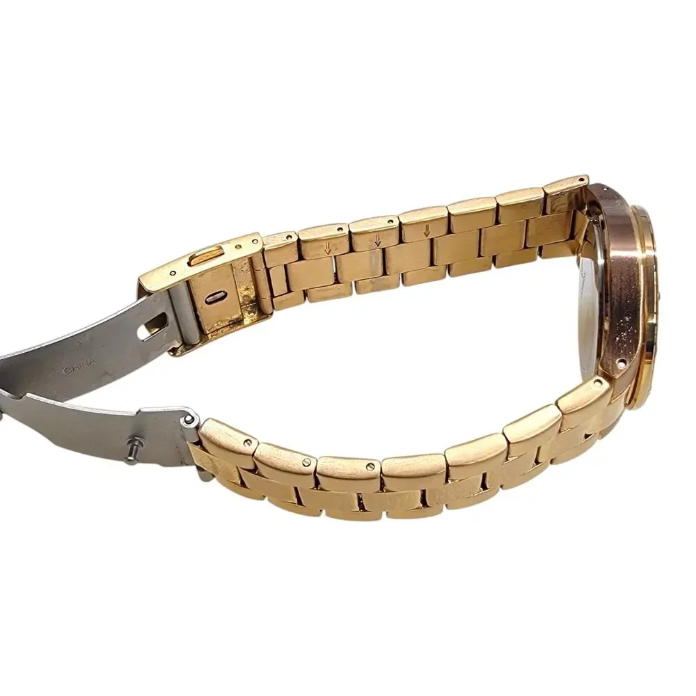 Guess Waterpro Womens Watch Rose Gold Tone Baguette Crystal Bezel Day Date